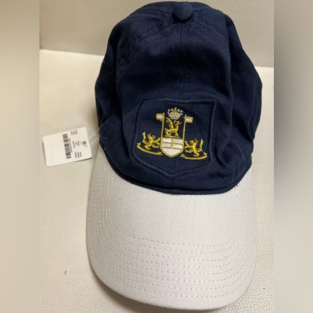 J Crew Navy and White Baseball Cap Gold Crest NWT